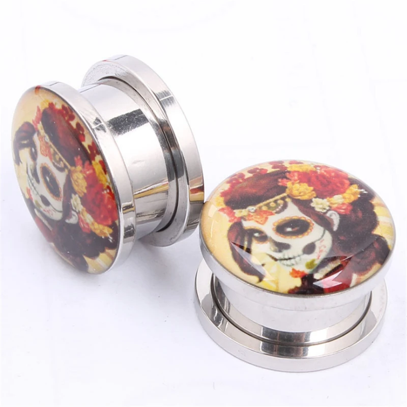 

New Style Stainless Steel Punk Skeleton Skull Ear Stretcher Expander Tunnel Fashion Ear Plugs Gauge Body Piercing Jewelry Gifts