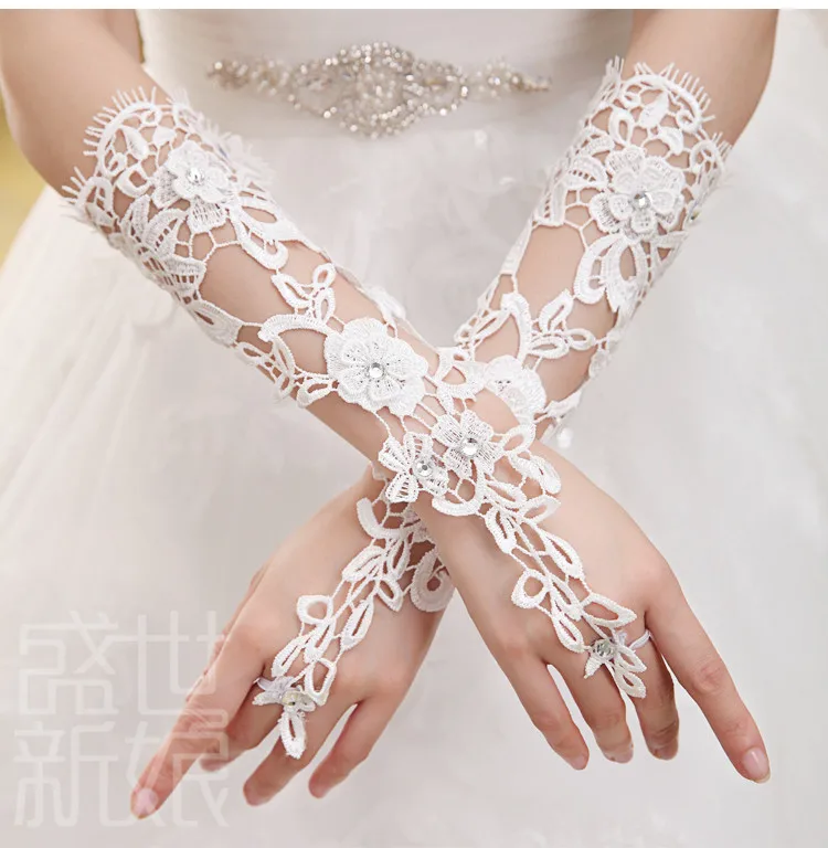 Bridal Gloves Fabulous Lace Diamond Flower Glove Hollow Wedding Dress
