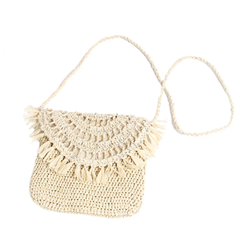 New Women Beach Tassel Straw Bags INS Popular Summer Female Handbag Fashion Lady Woven Shoulder Bag Casual Knit Crossbody SS3286 (6)