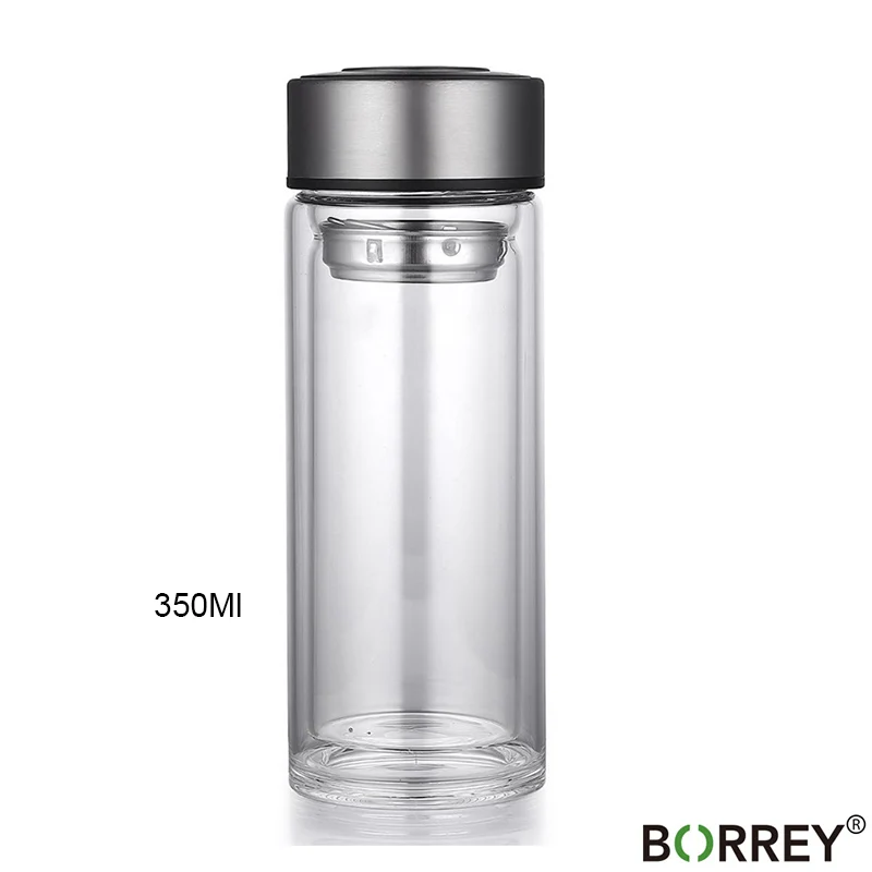 BORREY 450 мл стеклянная бутылка с двойными стенками для воды с чайным фильтром ручка офисная бутылка для воды Bpa бесплатно - Цвет: Style 1