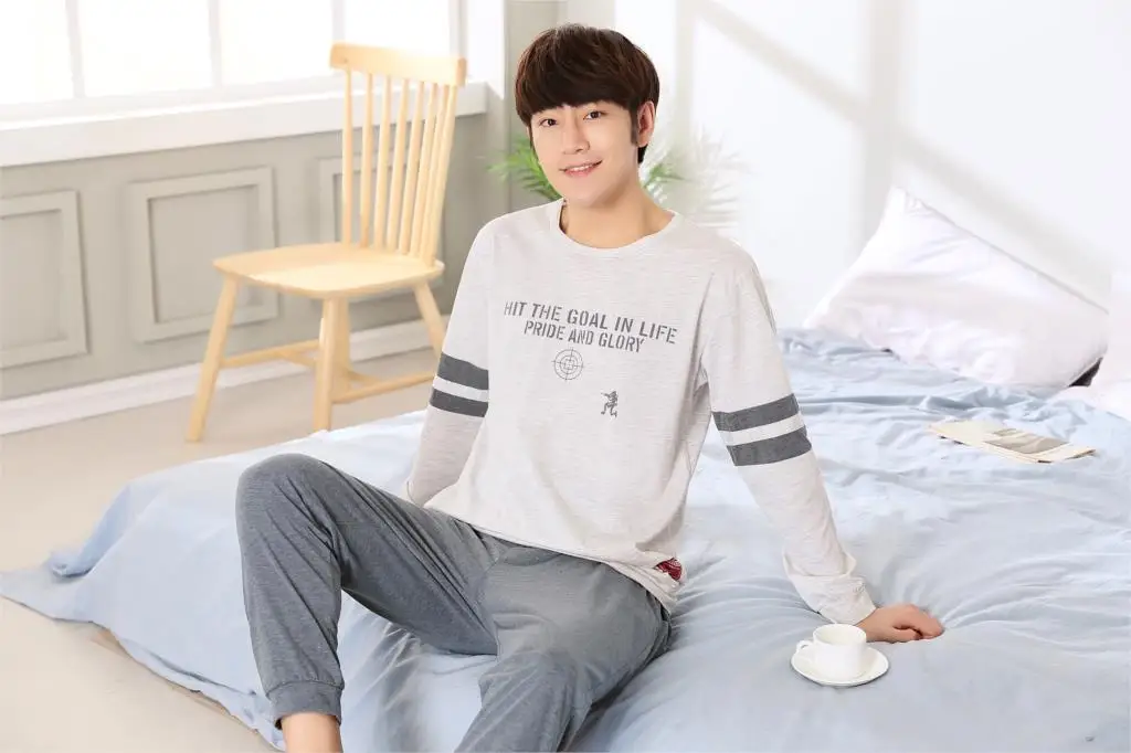 Yuzhenli Весна Для мужчин s Пижама Для мужчин пижамы хлопка Pijama Hombre мужские Пижамные наборы Домашняя одежда ночная рубашка+ брюки XXXL
