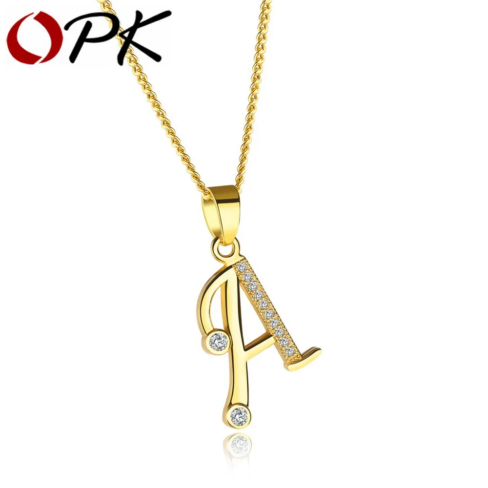 

OPK Alphabet A-Z Letter Necklace For Women Initial Name Pendant Pave Zirconia Gold Color Female Monogram Valentine's Gift KX660