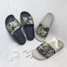 Модные мужские пляжные шлепанцы с растительным принтом; мужские Нескользящие Вьетнамки; тапочки; летняя повседневная обувь