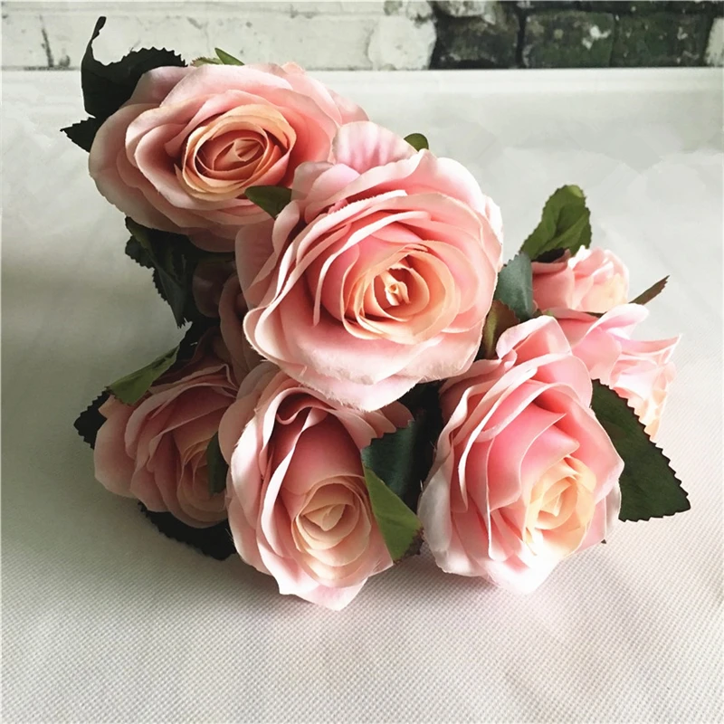 Новейшие декоративные 10 голов, большой букет роз, шелк+ пластик, искусственные цветы Флорес для украшения дома, свадьбы