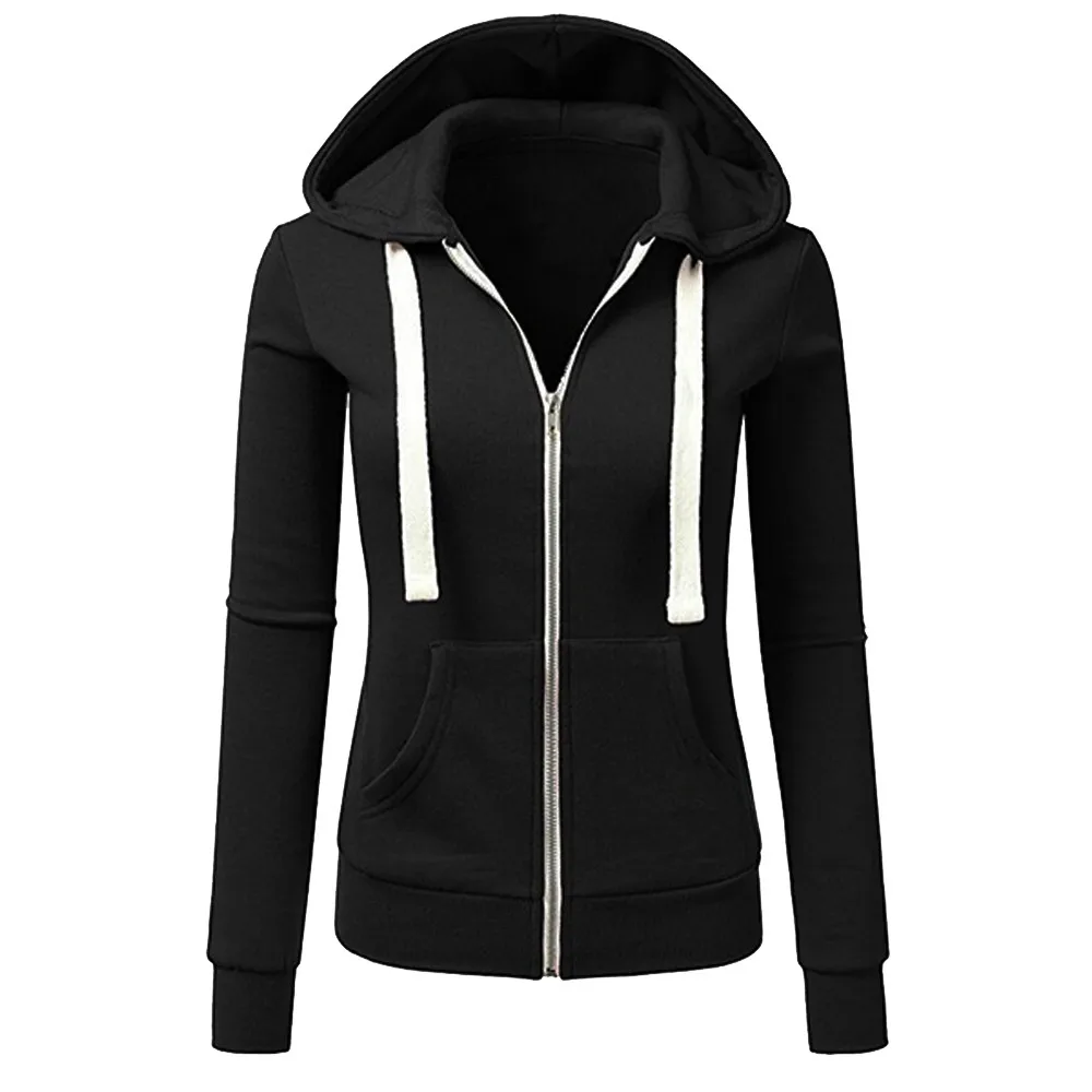 

Hooded Sweatshirt Womens jacket spring sportswear Long Sleeve Solid Color Zipper top Casual Sport Coat with pocket kurtka damska
