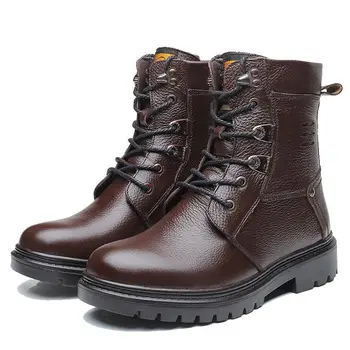 

genuine leather winter shoes Men's shoes winter snow boots men knights Martin boots leather leisure mens chelsea boots plush