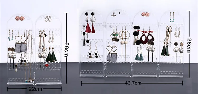 Акриловая вешалка для серег, 2/4 ворот, Прозрачный складной органайзер для ювелирных изделий, складная витрина, пластиковый креативный чехол