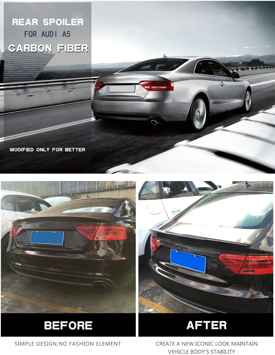Задний спойлер багажника из углеродного волокна для Audi A5 S5 Седан 4 двери 2012- крыло багажника губ