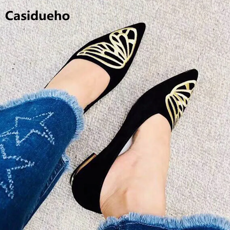 

Butterfly Embroider Shoes Woman Pointy Toe Flats Leather Loafers Dress Zapatos Mujer Out-doors Leisure Sandals Sapato Feminino
