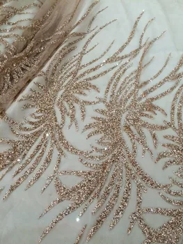 

Newest yaking-212 african tulle mesh fabric sparkly glued glitter sequins lace fabric for party dress