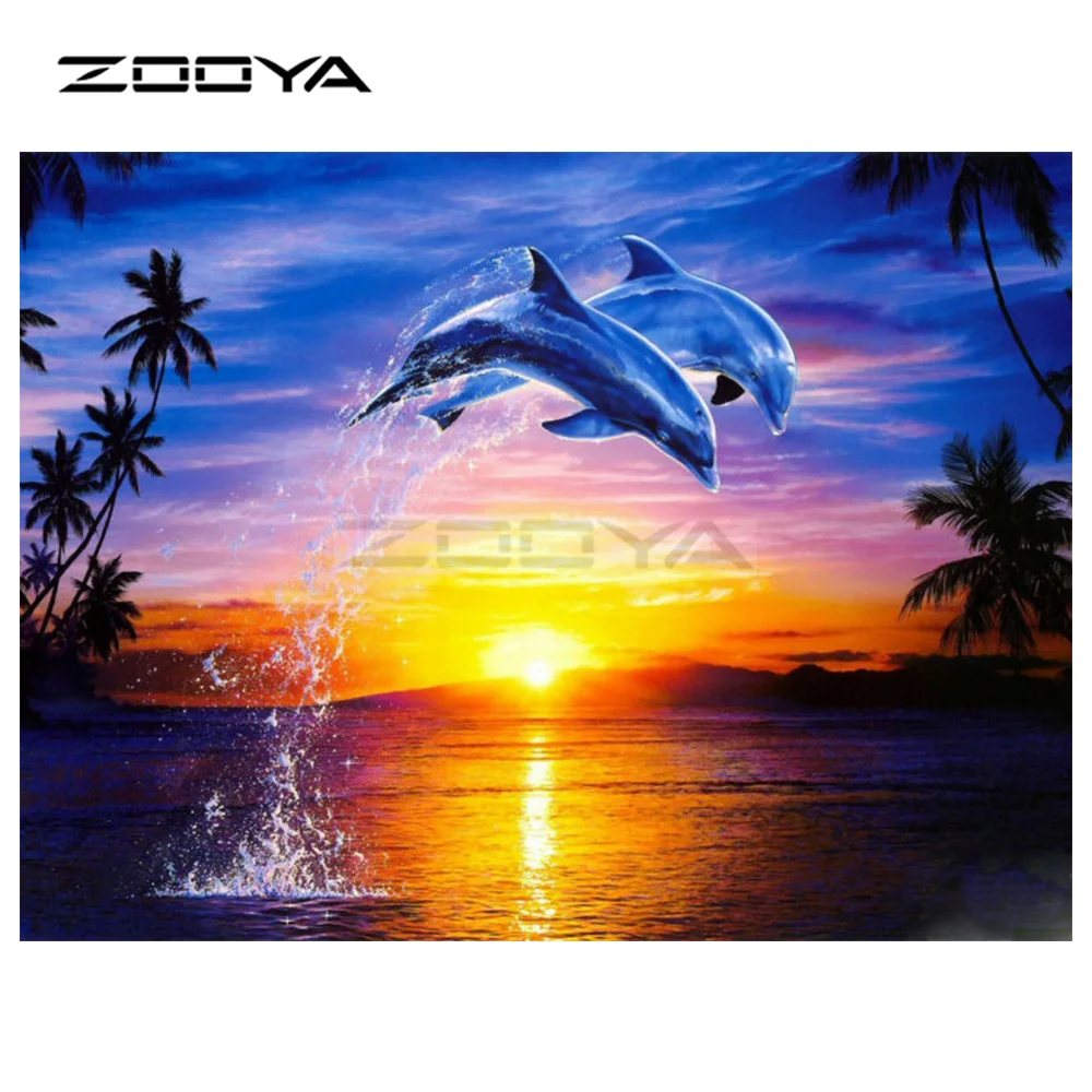 

ZOOYA 5D DIY Diamond Embroidery Landscape Sunset Couple Dolphins Diamond Painting Cross Stitch Square Mosaic Decoration BK661
