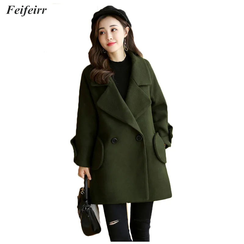 La mikachi Plus À armygreen Manches Automne Et Lâche Coréenne Double Breasted Mode Longues Manteau Bean Version Red Nouvelle De Taille Hiver red camel Femmes Laine 2018 TUTgw