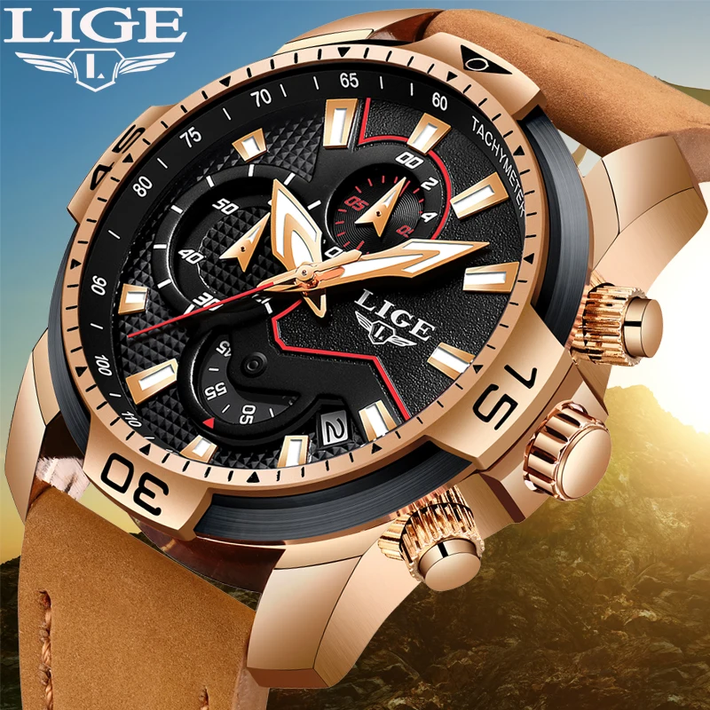 

LIGE Mens Watches Top Brand Luxury Casual Leather Quartz Clock Male Sport Waterproof Watch For Men Date watch Relogio Masculino