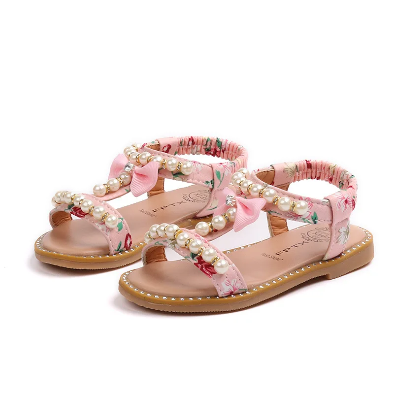

2019 Summer Fashion Girls Shoes Kids Sandals Princess Sandals Non-slip Pearl Bowtie Shoes Children Sandals For Girls Size 5.5-12