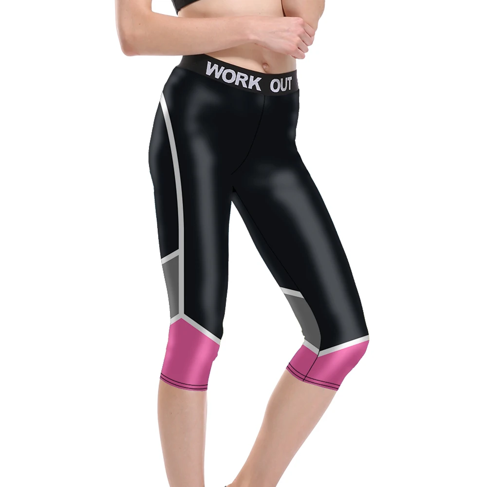 Горячая Геометрическая 3d печать девушки Спорт Бег Капри брюки эластичная одежда большого размера талии черные брюки для женщин 3 узора