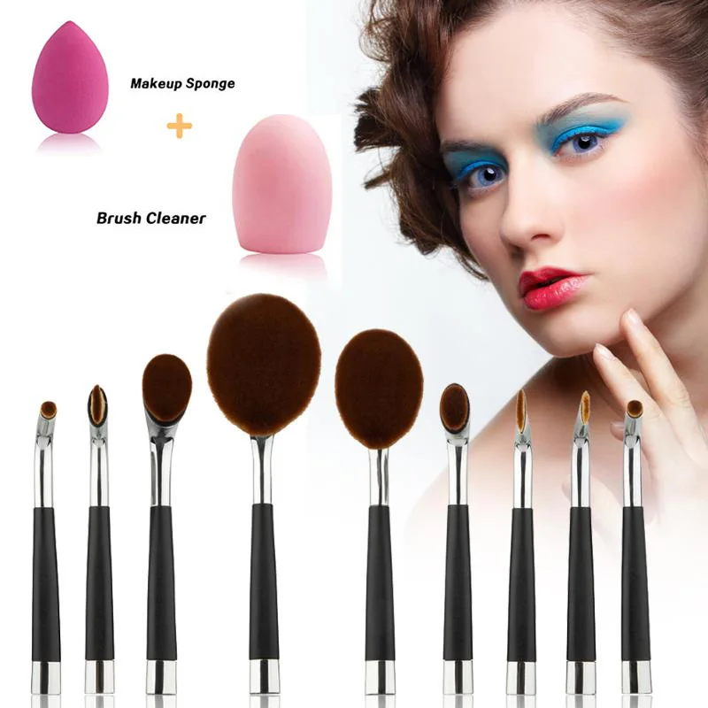 

Premium Synthetic Kabuki Foundation Face Powder Blush Eyeshadow Brushes Makeup Brush Kit with Blender Sponge and Brush Cleaner