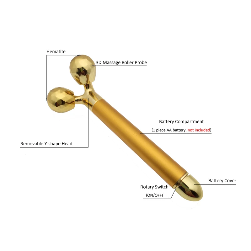 24K позолоченный гематит энергия красота бар подтяжка лица тела тонкий формирующий глаз морщин удаления ролик Массажер Вибратор палка