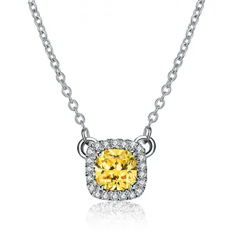 

AU750 Necklace 750 Gold Necklace 2CT Princess Golden SONA Synthetic Diamonds Pendant Women Engagement Solid White Gold Jewellery
