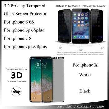 

100pcs/lot 3D Tempered Glass Screen Protector For iPhone X 6 6s 8 8 Plus Glass For iPhone 7 7 Plus Privacy Protective Glass Film