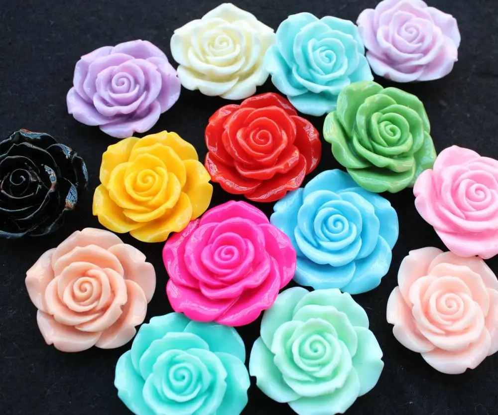 

40pcs large 40mm Resin Rose Flower Cabochon Assorted Colors Great for necklace settings, pendant and bezel trays XL large