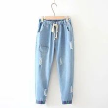 Женские джинсы размера плюс 5XL, винтажные джинсовые штаны с милой вышивкой и эластичной резинкой на талии