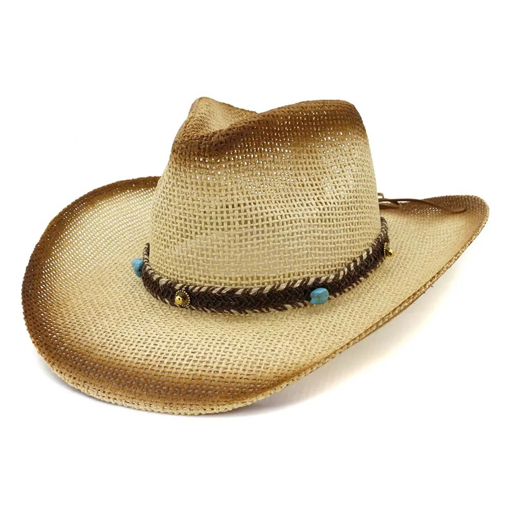 Модные шляпы в западном стиле, защита от солнца, унисекс, ковбойская Кепка, черный, красный, кофейный, коричневый, повседневная искусственная кожа, шляпа, широкие ковбойские шапки# Zer - Цвет: Beige