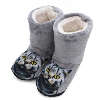 

Dropshipping Brand Women Cute 3D Cat Print Slippers Beach Thick Warm Winter Slippers Zapatos Mujer Home Indoor Plush Flat Shoes