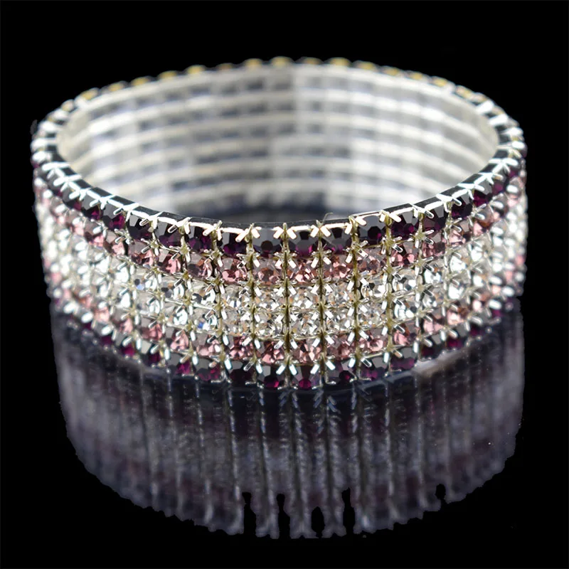 High Quality Fashion 6 Row wide Stretch Crystal Bracelets & Bangles 5 Colors Bracelets For Women Jewelry Girl child Bracelets 4