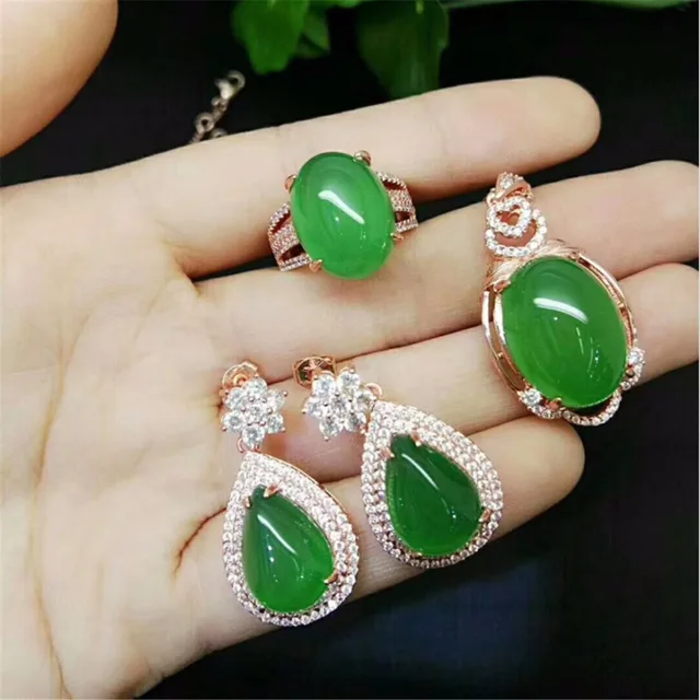 Natural Stone Gem Jade Earrings 925 Sterling Silver Drop Natural Stone Gem Jade Earrings 925 Sterling Silver Drop Women Jewelry Vintage Ring Necklace