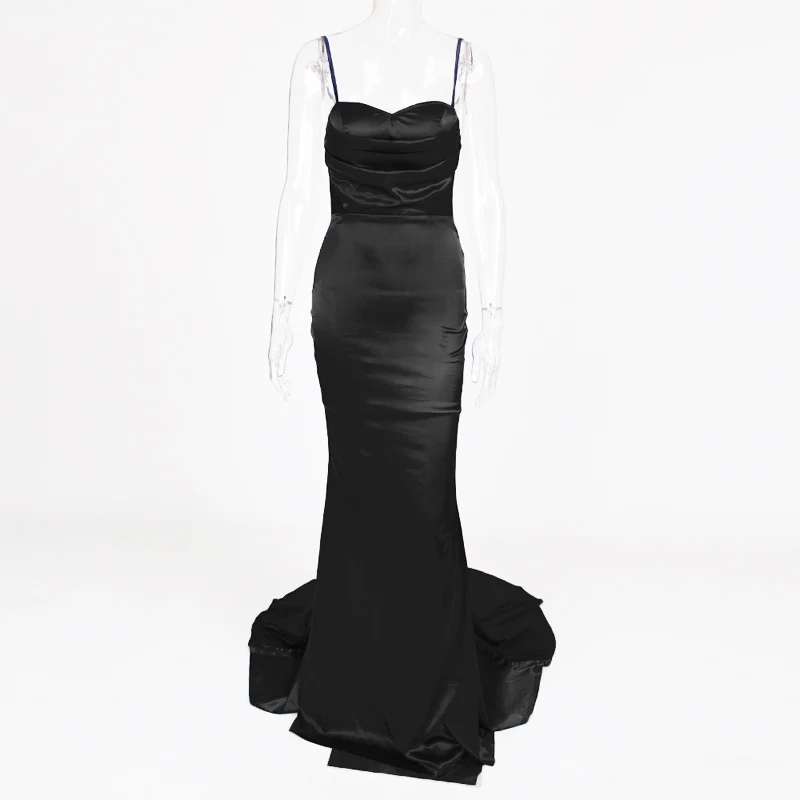 Элегантное V-образный вырез без спинки пустотелый Платье русалка черный платье в макси платье праздничное - Цвет: Черный