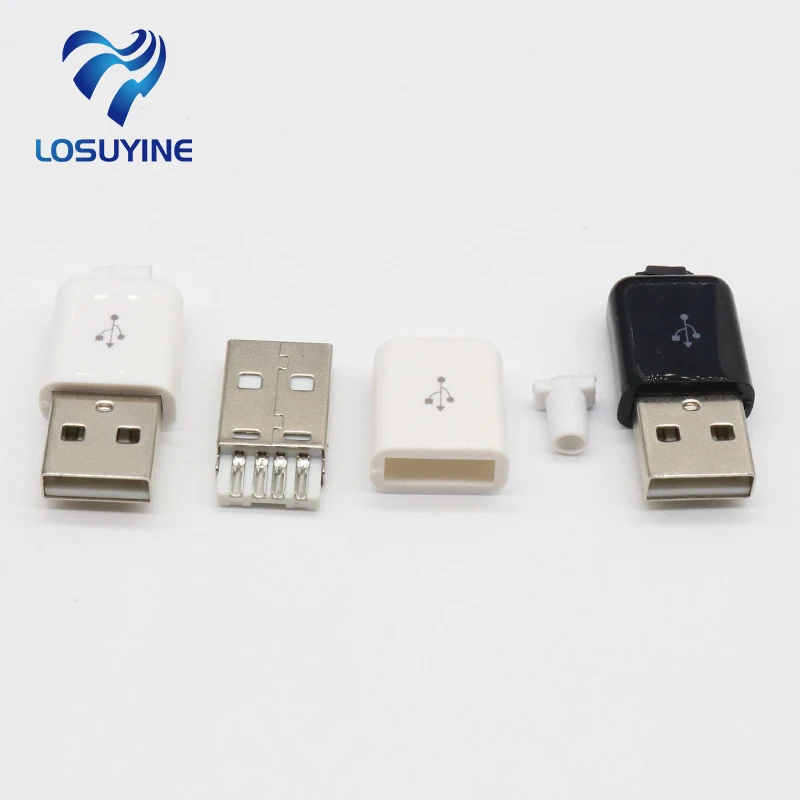 10 шт./лот DIY USB 2,0 Мужской сборки адаптер Разъем гнездо черный, белый цвет