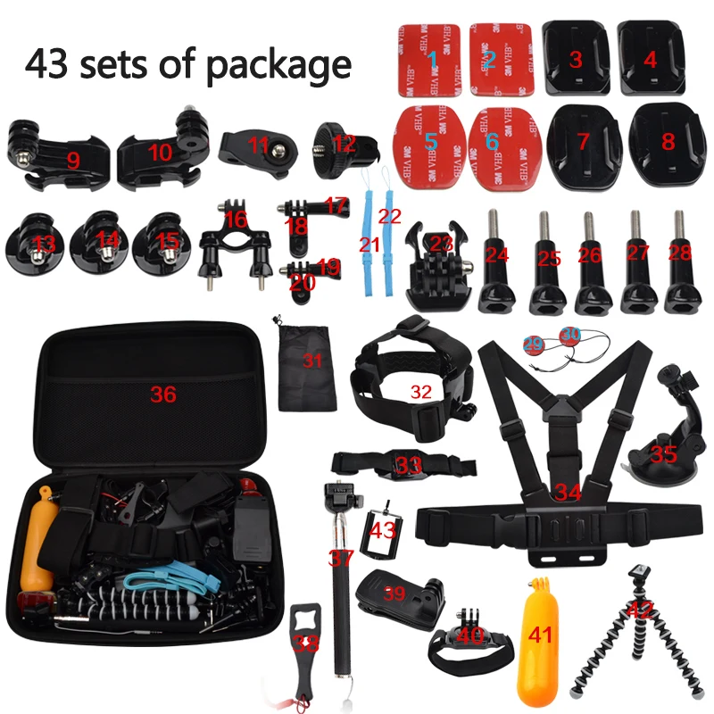 Wholesale 43 items Sports Accessories Kit Chest Belt Strap Mount For GoPro HERO 4 / 3+ / 3 / 2 / 1 / SJ4000 / SJ5000 / SJ6000 Buy Cheap 43 items Sports Accessories Kit Chest Belt Strap Mount For GoPro HERO 4 / 3+ / 3 / 2 / 1 / SJ4000 / SJ5000 / SJ6000