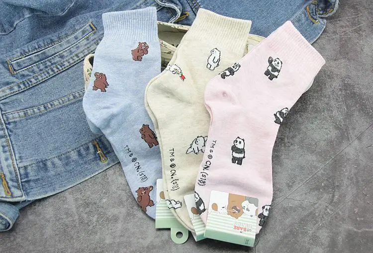 Anime We Bare Bears print socks Grizzly Panda IceBear cute fun cartoon women cotton sock autumn winter soft comfort breathable