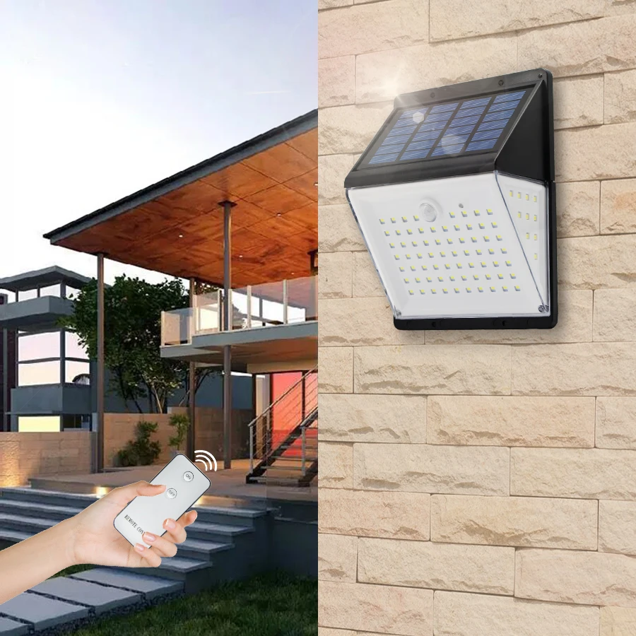 88 светодиодный светильник на солнечной энергии с датчиком движения PIR, солнечный светильник, водонепроницаемый уличный садовый настенный светильник с пультом дистанционного управления