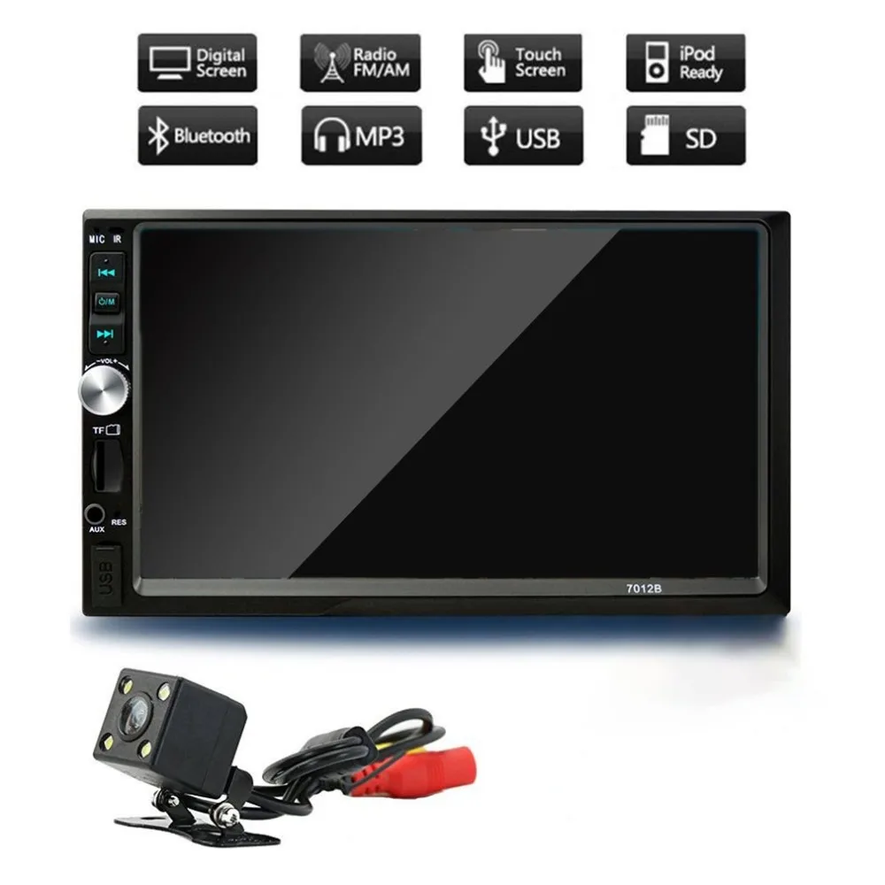 

7012B 7" Double Din Touch Screen Car Audio Stereo Receiver MP5 Player FM Radio Bluetooth MP3 Player with Camera Support TF