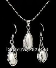 Comercio al por mayor 7-8mm de agua dulce blanco de la perla joyería conjunto de collar y aretes
