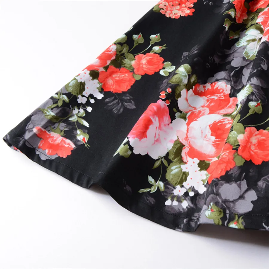 2019 Women's sexy dress retro comfortable pleated plus size skirt pocket print casual a word skirt cover up for ladies 40J8 (8)