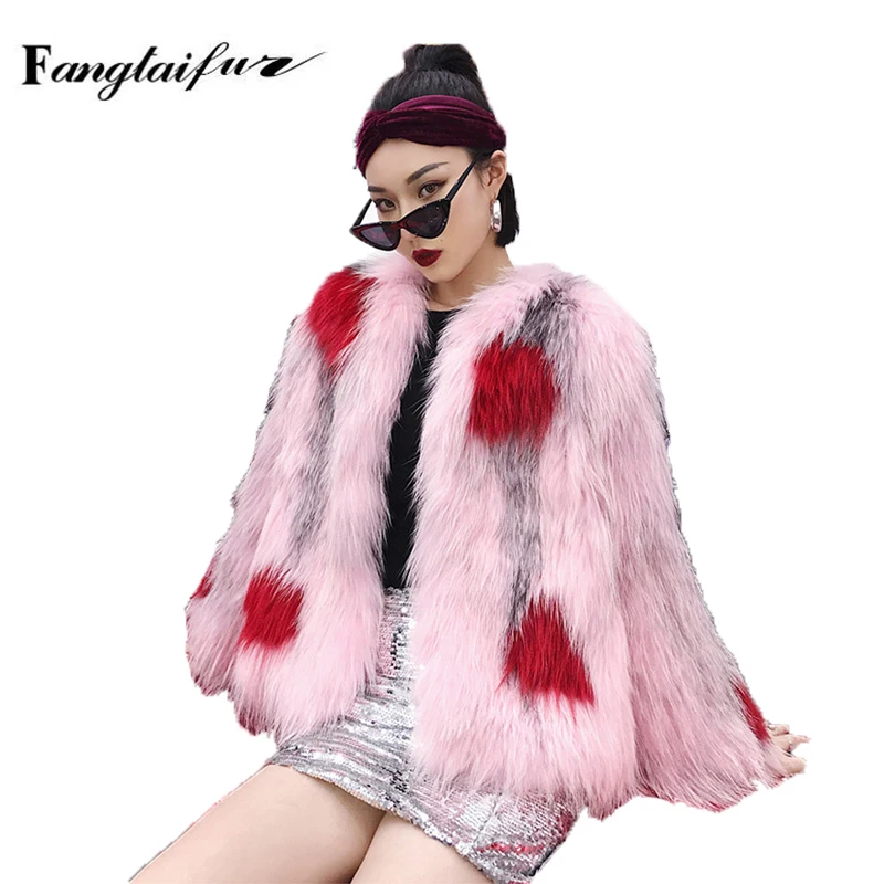 

Fang Tai Fur 2019 Weave Women Import Fox Fur Coat O-Neck Full Sleeve Slim Fox Fur Coats Women's Print Real X-Long Fox Fur Coats