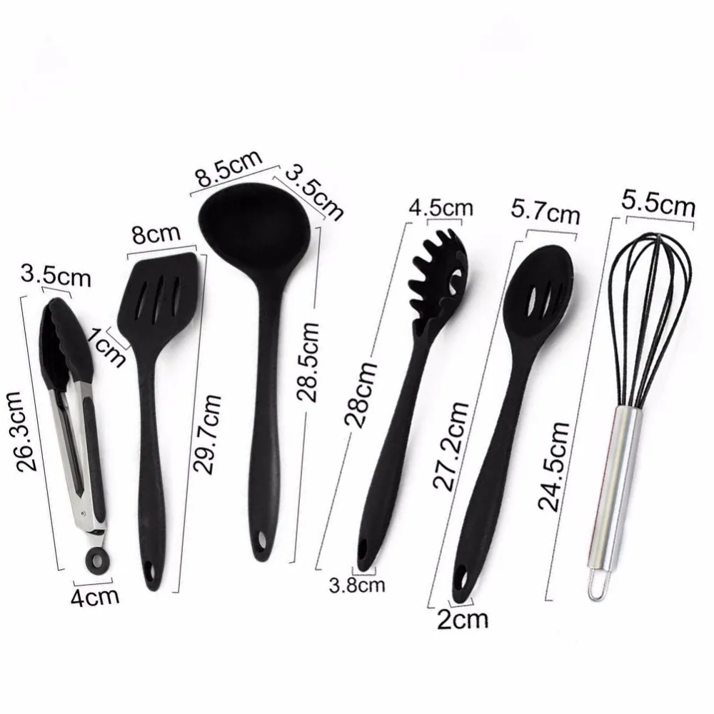 Kitchen Utensil Set 9 Silicone & Stainless Cooking Utensils Set Including Turner Spatula,Flex Spatula,Serving Tongs,Colander,Serving Spoon,Deep Ladle,Spaghetti Server,Egg Whisk and Plastic Holder Jasmylife Kitchen Utensil Set 9 Silicone & Stainless Cooking Utensils Set Including Turner Spatula,Flex Spatula,Serving Tongs,Colander,Serving Spoon,Deep Ladle,Spaghetti Server,Egg Whisk and Plastic Holder Jasmylife
