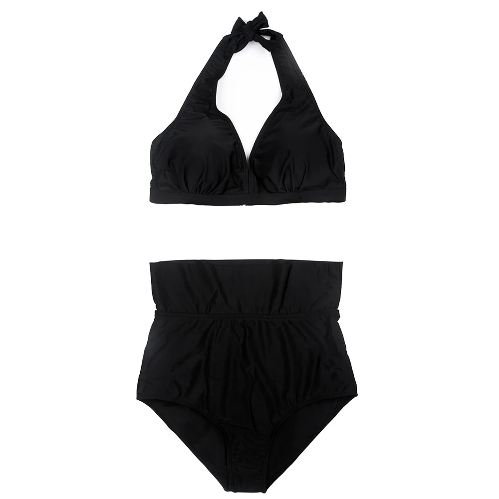 

Women's Pleated Bathing Suit bikini Set High Waist Beach bikini Swimwear Swimsuit