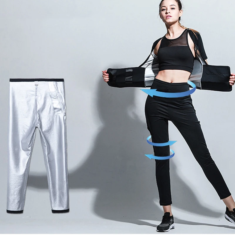 

Black Burn Belly Fat Compriession 2 Piece set Women Waist Trainer Sauna Suit Sets Sauna Pant And Top Skinny Sporting Bodysuit