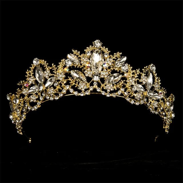 Couleur Or Mariage Couronne Reine Mariee Diademes Feuille Mariee Cristal Princesse Couronne Bandeau Mariage Cheveux Accessoires Cheveux Bijoux Aliexpress