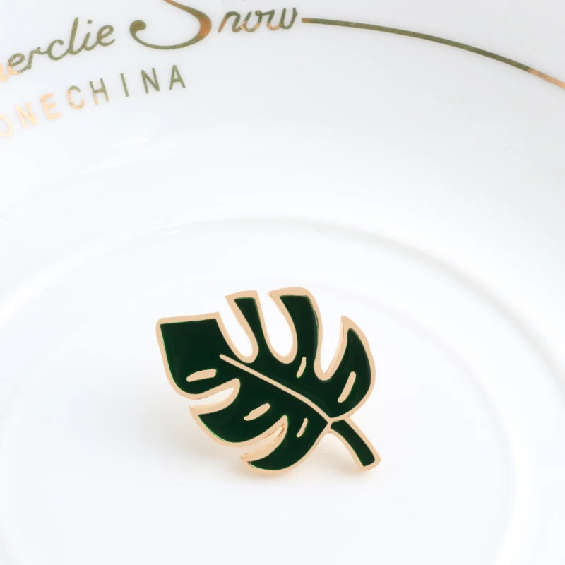 moda simples dos desenhos animados plantas verdes esmalte pin folha