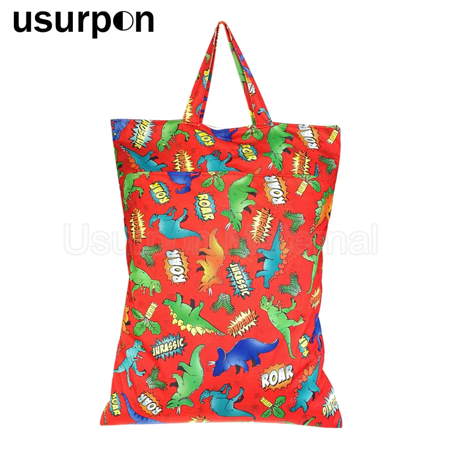 

[usurpon] 1 pc 45*60cm Double pocket waterproof pul zipper wet bag reusable babies cloth nappy bag with double handle