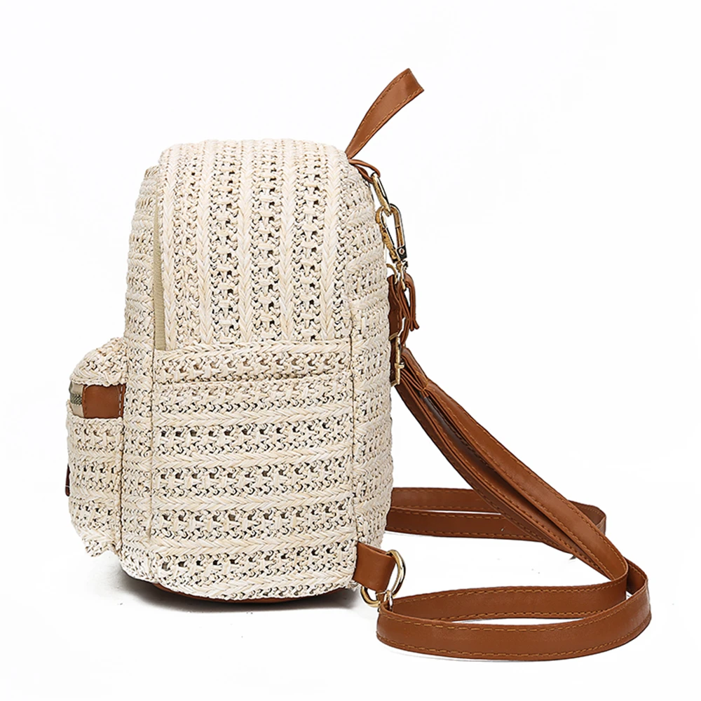 2019 Newest Hot Women Straw Rattan Woven Travel Backpacks Girls Summer Beach Shoulder Schoolbags Rucksack Tote Purse