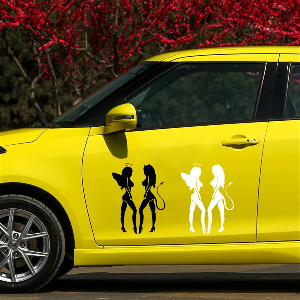ANGEL DEVIL Sexy Girl fun Personality Car Sticker Decal Car Styling Fashion Car Decoration Waterproof Stickers funny 10 (1)