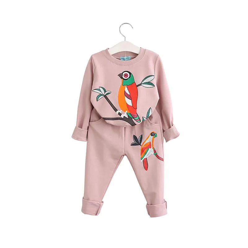 

Spring Autumn Children Baby Girls Clothing Suits Fashion Baby Printed Bird T-shirt+Pants 2Pcs/Set Kids Tracksuit 3 4 5 6 7 Years