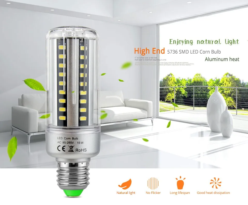 1 шт. Honest Watt& Lumen 5736 SMD светодиодный светильник-Кукуруза E27 5 Вт 7 Вт 9 Вт 12 Вт 15 Вт 18 Вт 20 Вт 85 В-265 в без мерцания алюминиевый охлаждающий светодиодный светильник