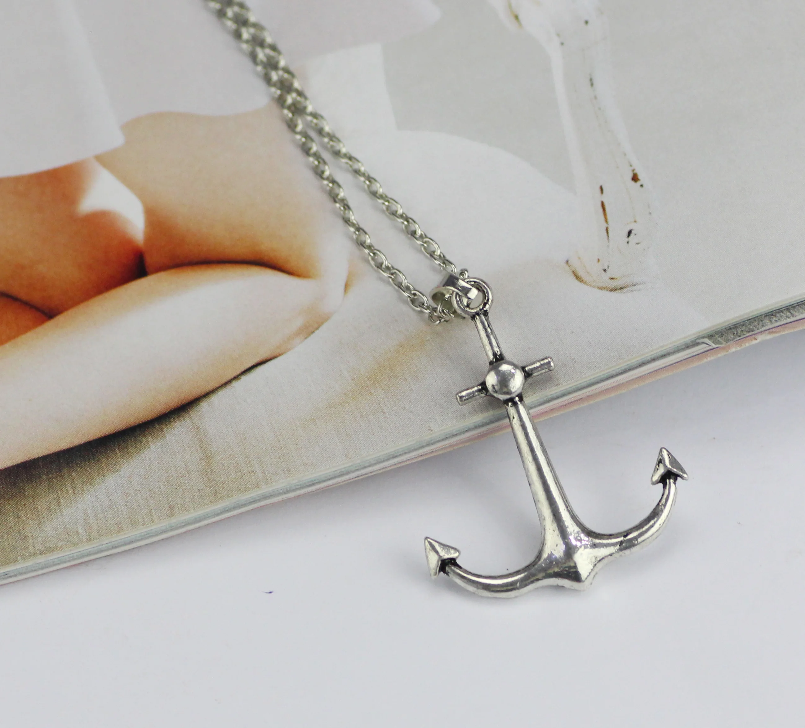 Silver anchor necklace large alloy anchor pendant anchor charm modern