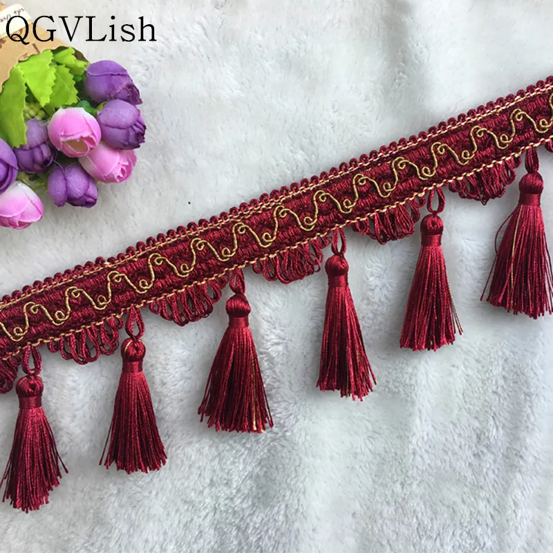 

QGVLish 1M Curtain Taasel Fringe Lace Trim Ribbons Belts DIY Sew Sofa Garment Pillow Stage Edge Home Decor Curtain Accessories